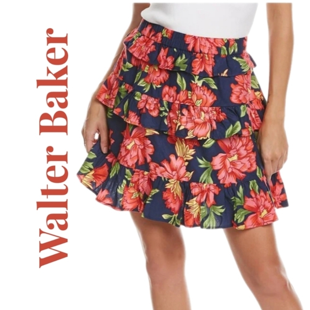 Walter Baker Womens Christie Skirt Sz XL Red Pink Tropical Floral Print Vacation
